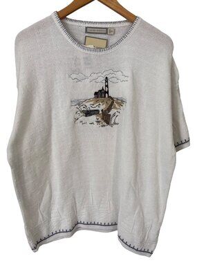 Vintage 90s Chelsea Gardens Sweater Size XL Lighthouse Embroidery Deadstock NEW